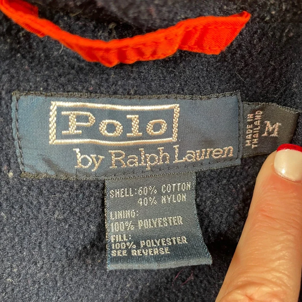 VTG‎ Polo Ralph Lauren Men's Red Navy Fleece Lined Bomber Jacket Size M